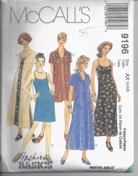 9196 MCCALLS BUTTON COLLAR DRESS, SLIP DRESS 2 LENGTHS PATTERN 4-8; 10-14 or 14-18  CHOICE uncut
